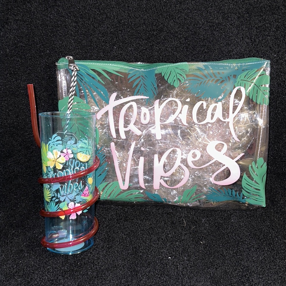 Twig and Arrow - Clear “Tropical Vibes” Bag with Tumbler